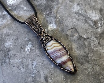 Handmade Lace Agate Pendant: Copper Wire Wrapped Jewelry - Handmade in the USA          0387