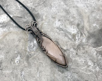 Handmade Peach Sunstone  Pendant: Copper Wire Wrapped Jewelry - Handmade in the USA          0244