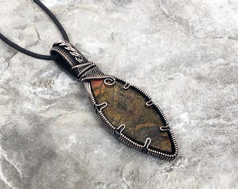 Red Moss Agate Pendant: Quality Handmade Copper Jewelry - Artisan Made - USA          0310