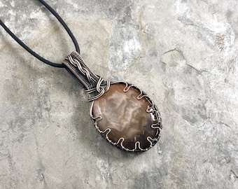 Handmade Pandora Agate Pendant: Copper Wire Wrapped Jewelry - Handmade in the USA          0236