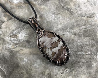 Handmade Coffee Bean Jasper Pendant: Copper Wire Wrapped Jewelry - Handmade in the USA          0291