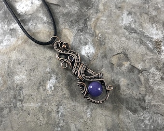 Dyed Purple Quartzite Bead and Cubic Zirconia Pendant: Quality Handmade Copper Jewelry - Artisan Made - USA          0068