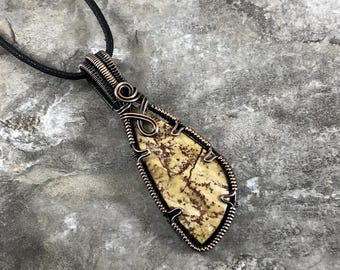 Handmade Red Falcon Jasper Pendant: Copper Wire Wrapped Jewelry - Handmade in the USA          0147