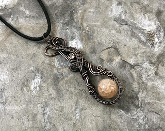 Cracked Fire Agate and Cubic Zirconia Pendant: Quality Handmade Copper Jewelry - Artisan Made - USA          0091