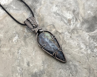 Handmade Agatized Wood Pendant: Copper Wire Wrapped Jewelry - Handmade in the USA          0426