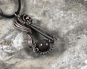 Botswana Agate Bead Pendant: Quality Handmade Copper Jewelry - Artisan Made - USA          0127