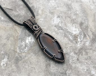 Handmade Botswana Agate Pendant: Copper Wire Wrapped Jewelry - Handmade in the USA          0038