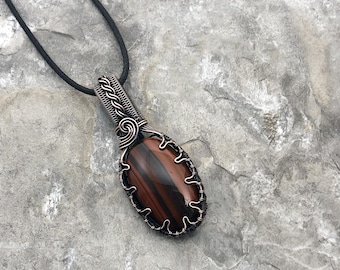 Handmade Red Jasper Pendant: Copper Wire Wrapped Jewelry - USA Made          0328