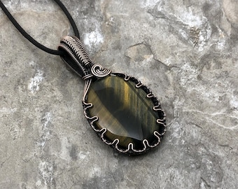 Tiger's Eye Pendant: Quality Handmade Copper Jewelry - Artisan Made - USA          0313