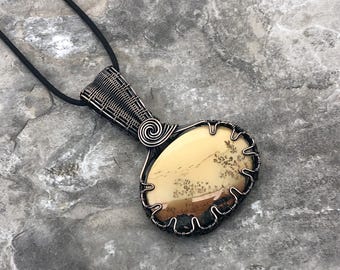 Handmade Maligano Jasper Pendant: Copper Wire Wrapped Jewelry - Handmade in the USA          0238