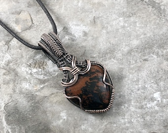 Handmade Heart shaped Mahogany Obsidian Pendant: Copper Wire Wrapped Jewelry - Handmade in the USA          0254