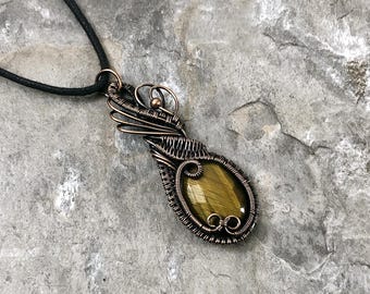 Faceted Tiger's Eye Pendant: Quality Handmade Copper Jewelry - Artisan Made - USA          0090
