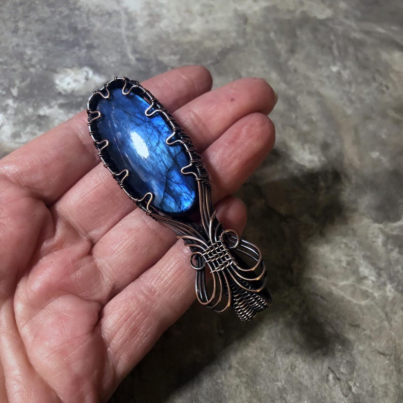 Handmade Flashy Labradorite Pendant: Copper Wire Wrapped Jewelry - Made in the USA 0385 画像 5