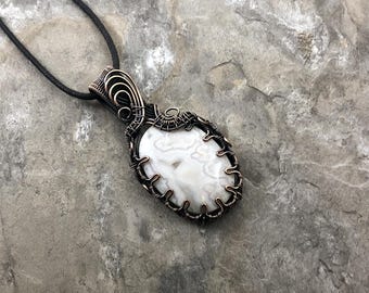 Snow Flake Agate Pendant: Quality Handmade Copper Jewelry - Artisan Made - USA          0335