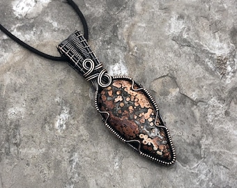 Handmade Ocean Jasper Pendant: Copper Wire Wrapped Jewelry - Made in the USA          0368