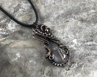 Botswana Agate Pendant: Quality Handmade Copper Jewelry - Artisan Made - USA          0101