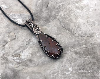 Red Moss Agate Pendant: Quality Handmade Copper Jewelry - Artisan Made - USA          0317