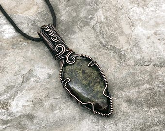 Handmade Dragon Blood Jasper Pendant: Copper Wire Wrapped Jewelry - Handmade in the USA          0356