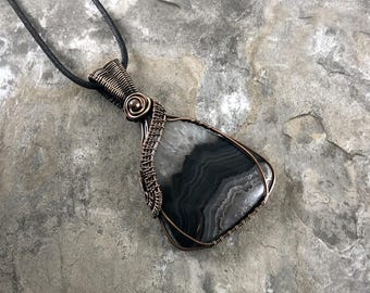 Handmade Yakut Agate Pendant: Copper Wire Wrapped Jewelry - Handmade in the USA          0134