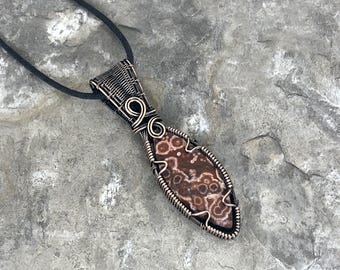 Handmade Red Ocean Jasper Pendant: Copper Wire Wrapped Jewelry - Handmade in the USA          0376