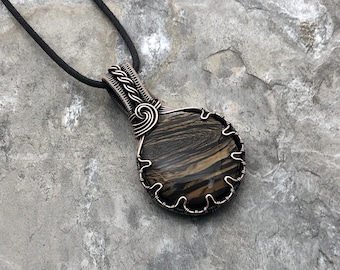 Handmade Australian Picture Jasper Pendant: Copper Wire Wrapped Jewelry - Handmade in the USA          0218