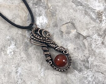Carnelian Bead Pendant: Quality Handmade Copper Jewelry - Artisan Made - USA          0089