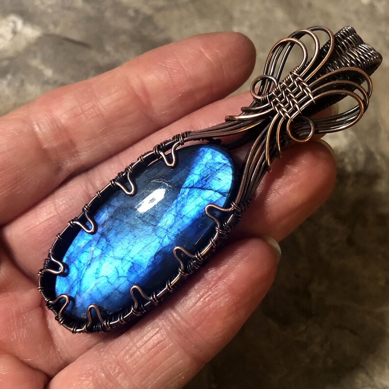 Handmade Flashy Labradorite Pendant: Copper Wire Wrapped Jewelry - Made in the USA 0385 画像 7
