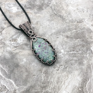 Handmade Ruby Fuchsite Pendant: Copper Wire Wrapped Jewelry - USA Made          0327
