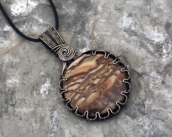 Handmade Rolling Hills Wave Dolomite Pendant: Copper Wire Wrapped Jewelry - Handmade in the USA          0379