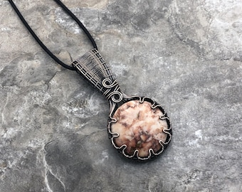 Handmade Rose Garden Jasper Pendant: Copper Wire Wrapped Jewelry - USA Made          0298