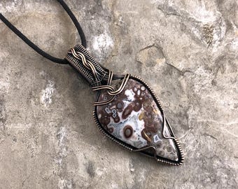 Handmade Stromatolite Pendant: Copper Wire Wrapped Jewelry - USA Made          0325