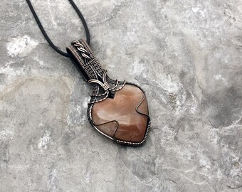 Handmade Heart shaped Peach Aventurine Pendant Pendant: Copper Wire Wrapped Jewelry - Handmade in the USA          0035