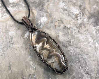 Crazy Lace Agate Pendant: Quality Handmade Copper Jewelry - Artisan Made - USA          0334
