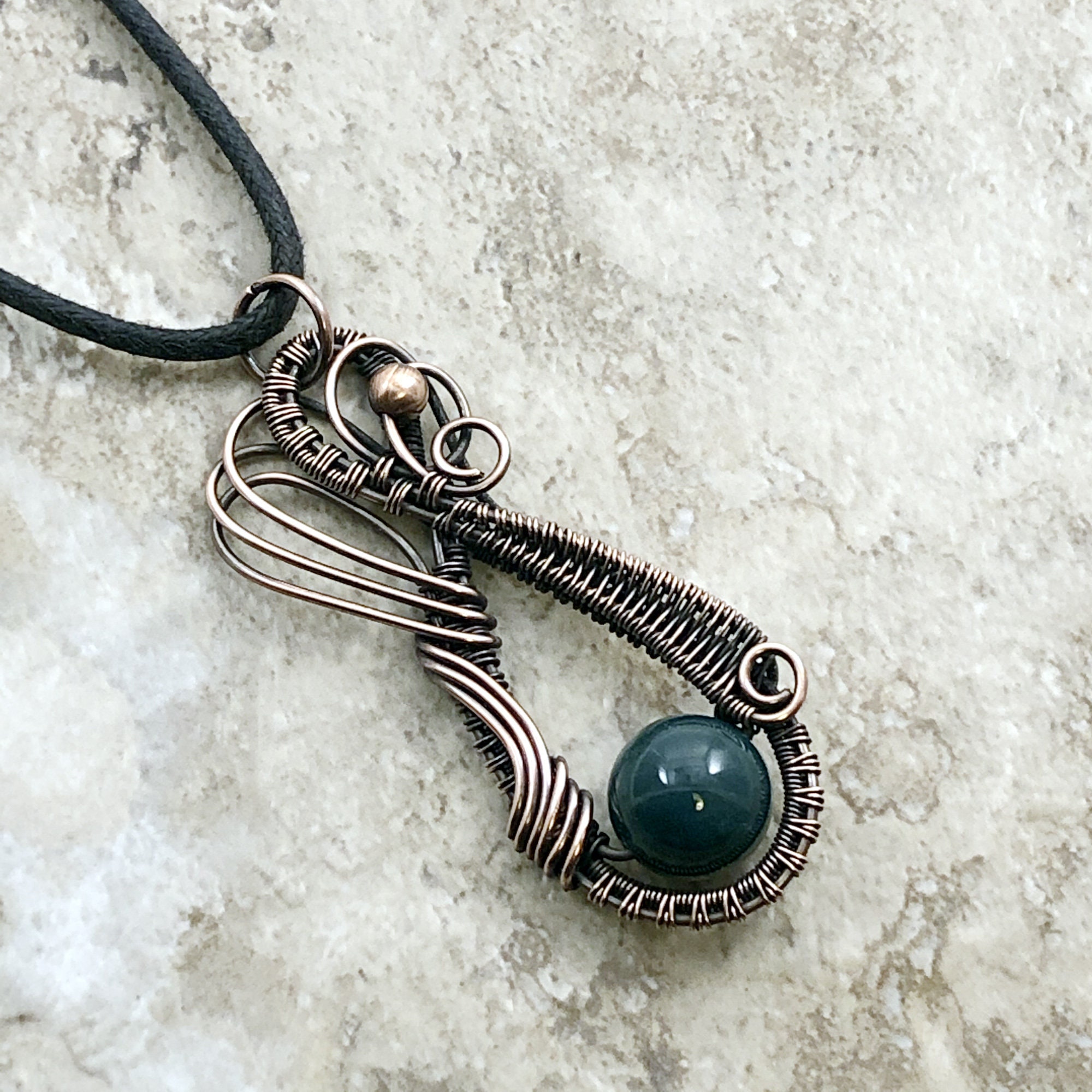 357 Moss Agate Wrapped in Bare Copper Wire Wire Wrapped | Etsy