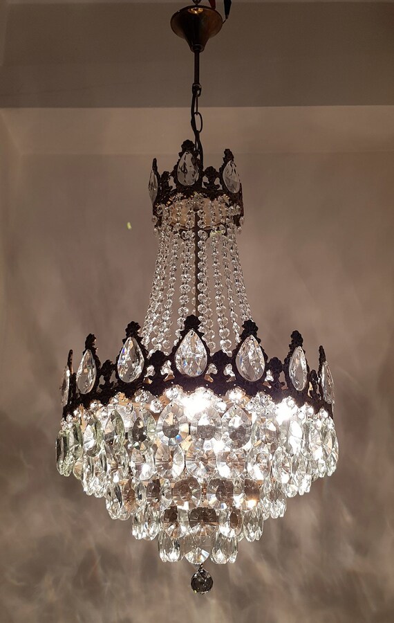 Antique Vintage Brass Crystals French Large Chandelier Image 0