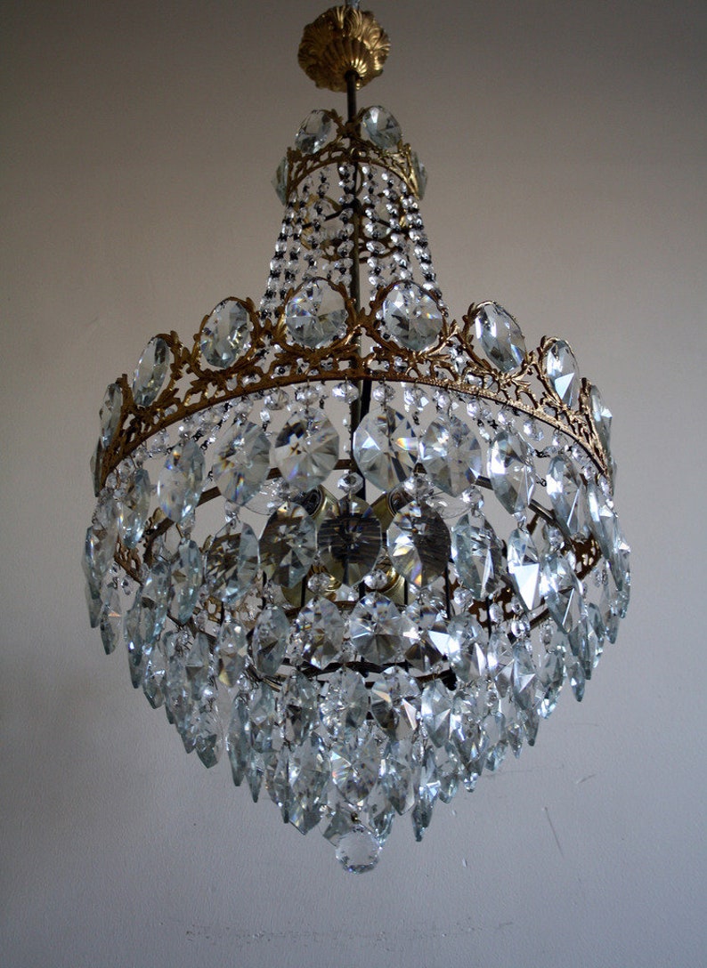 Antique Vintage French Empire Brass Crystals Large Image 0