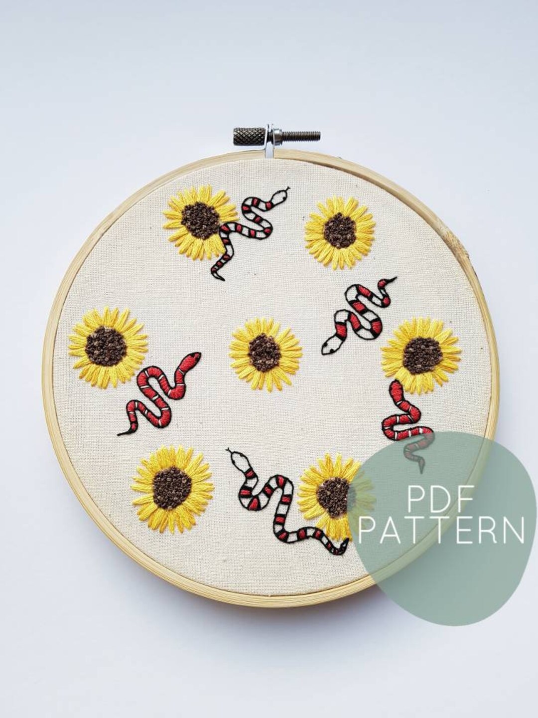 Snakes and Sunflowers Embroidery PDF Design Download Beginner Etsy