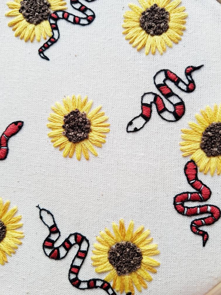 Snakes and Sunflowers Embroidery PDF Design Download Beginner Etsy