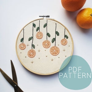 Christmas Oranges Embroidery Design Download, Beginner Embroidery, Christmas Embroidery PDF Pattern/Hand Embroidery/DIY Christmas decoration