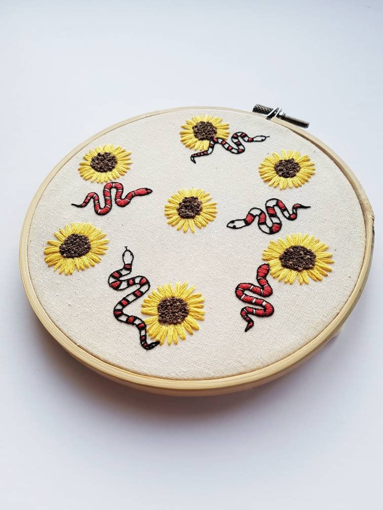 Snakes and Sunflowers Embroidery PDF Design Download Beginner Etsy