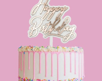 Laser Cut Acrylic Happy Birthday Glam Cake Topper Happy Birthday Cake Topper Party Decoration Happy Birthday Cake