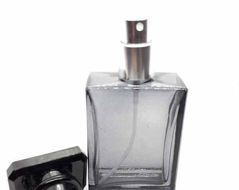 Empty Glass Perfume Spray Bottle Rectangular Transparent Grey 30ml or 50ml