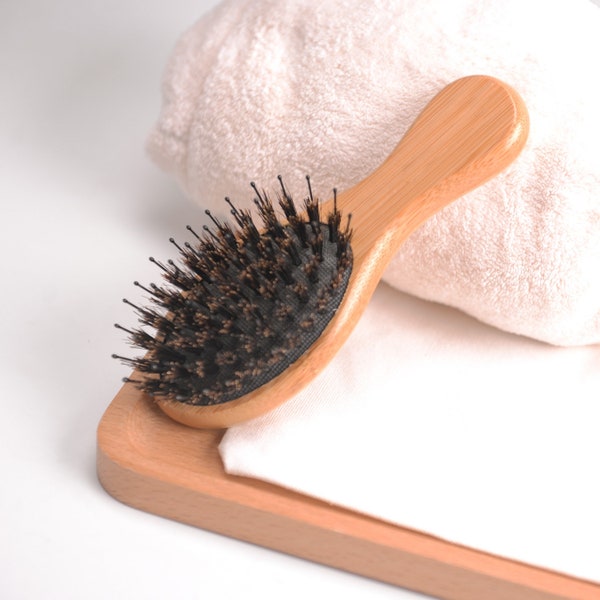 Flair Bamboo Boar Bristle Nylon Mix Detangling Hair Brush (Mini) Travel Size