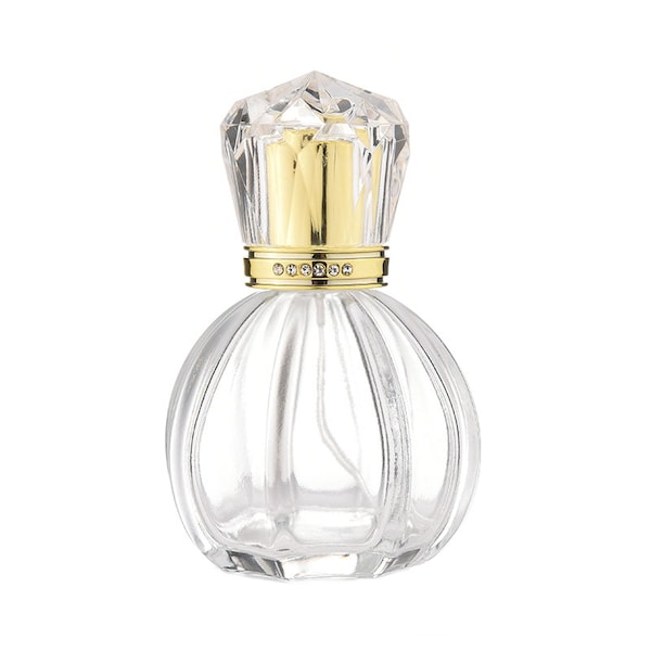 50ml Empty Glass Perfume Spray Bottle Atomizer Refillable Crystal Cap Gold Oval