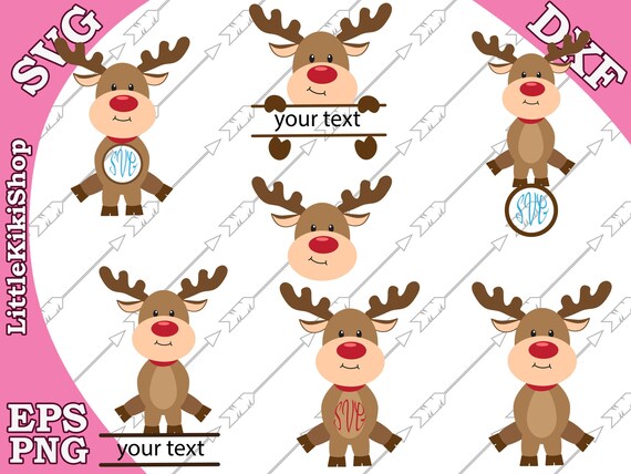 Reindeer Monogram Svg Cute Reindeer Svg Christmas Etsy