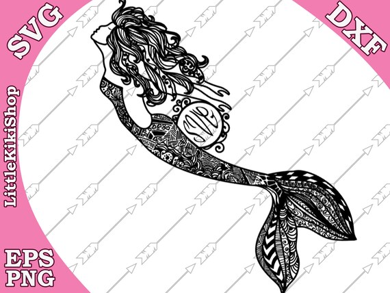 Download Zentangle Mermaid Monogram Svg Mandala Mermaid Etsy