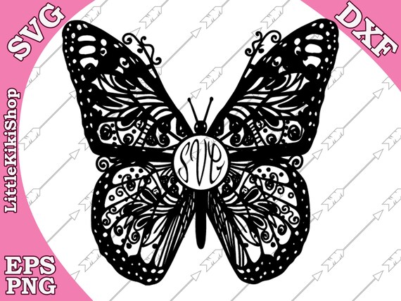 Download Zentangle Butterfly Monogram Svg Mandala Etsy