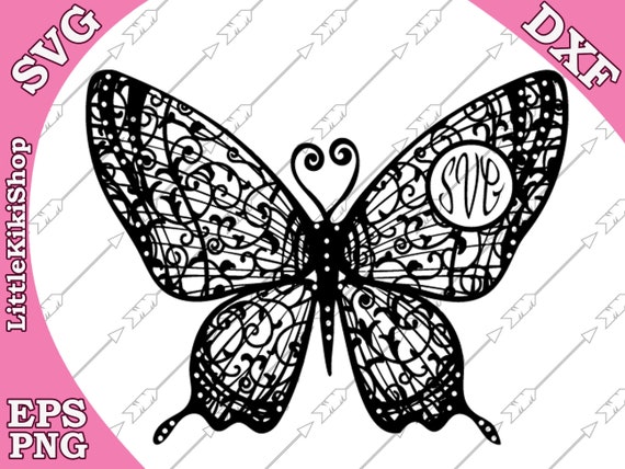 Download Zentangle Butterfly Monogram Svg Mandala Etsy