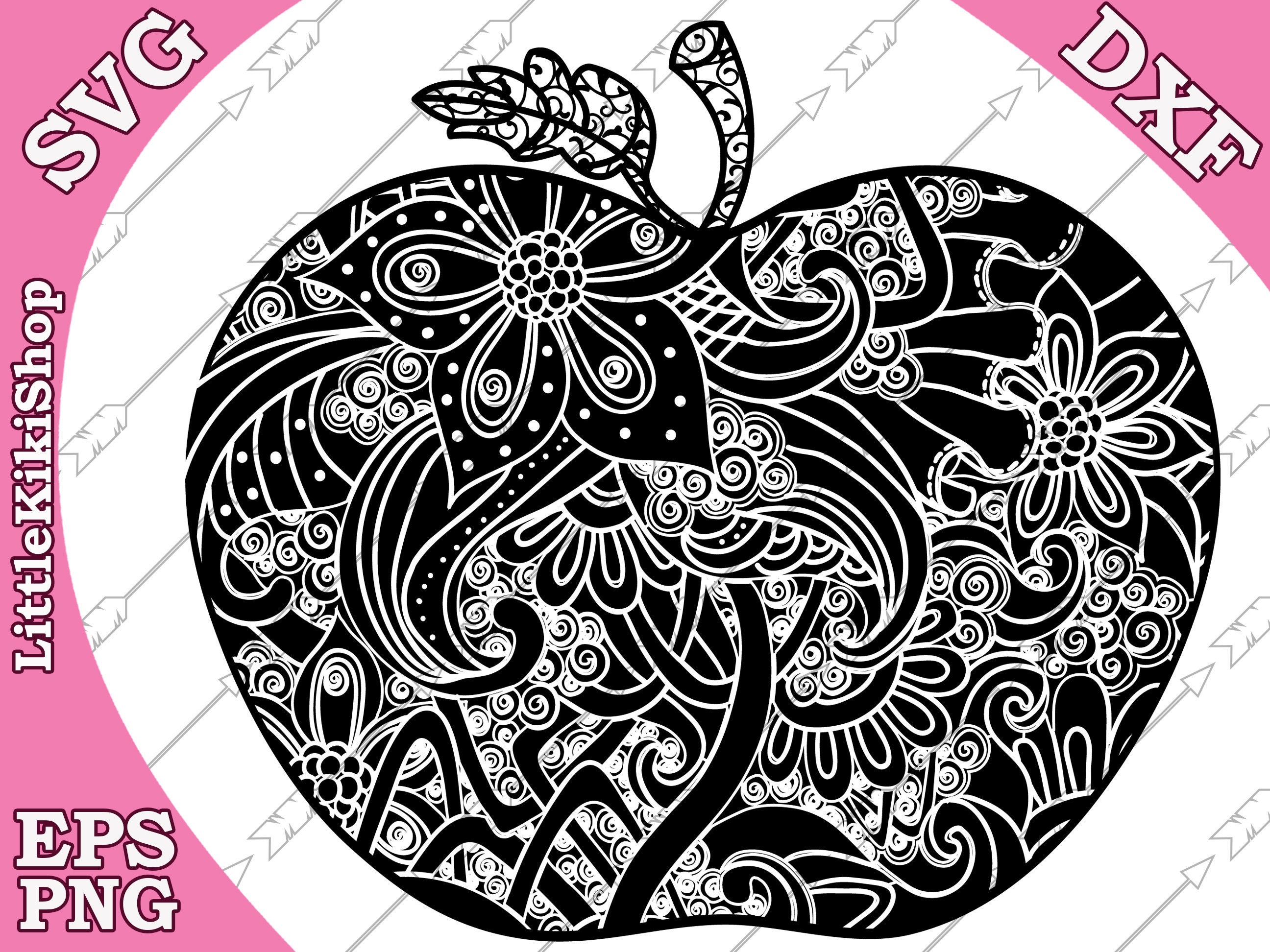 Zentangle Apple Svg: mandala APPLE Svg Doodle - Etsy