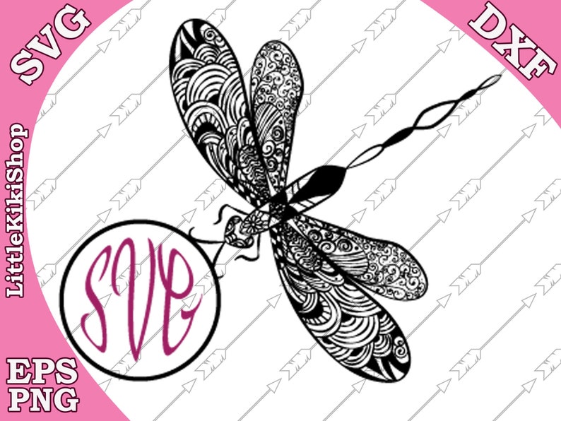 Download Zentangle Dragonfly Monogram Svg: MANDALA | Etsy